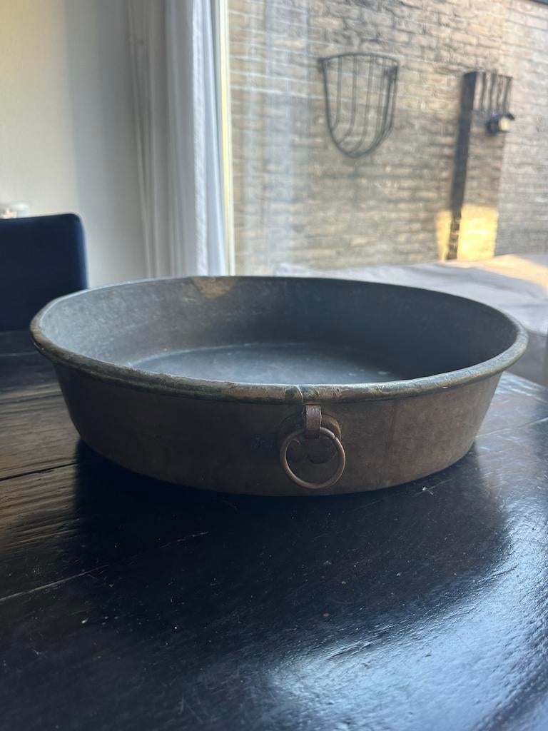 Brocante Antiek koperen pan, schaal 19e eeuws koper vintage, Ophalen