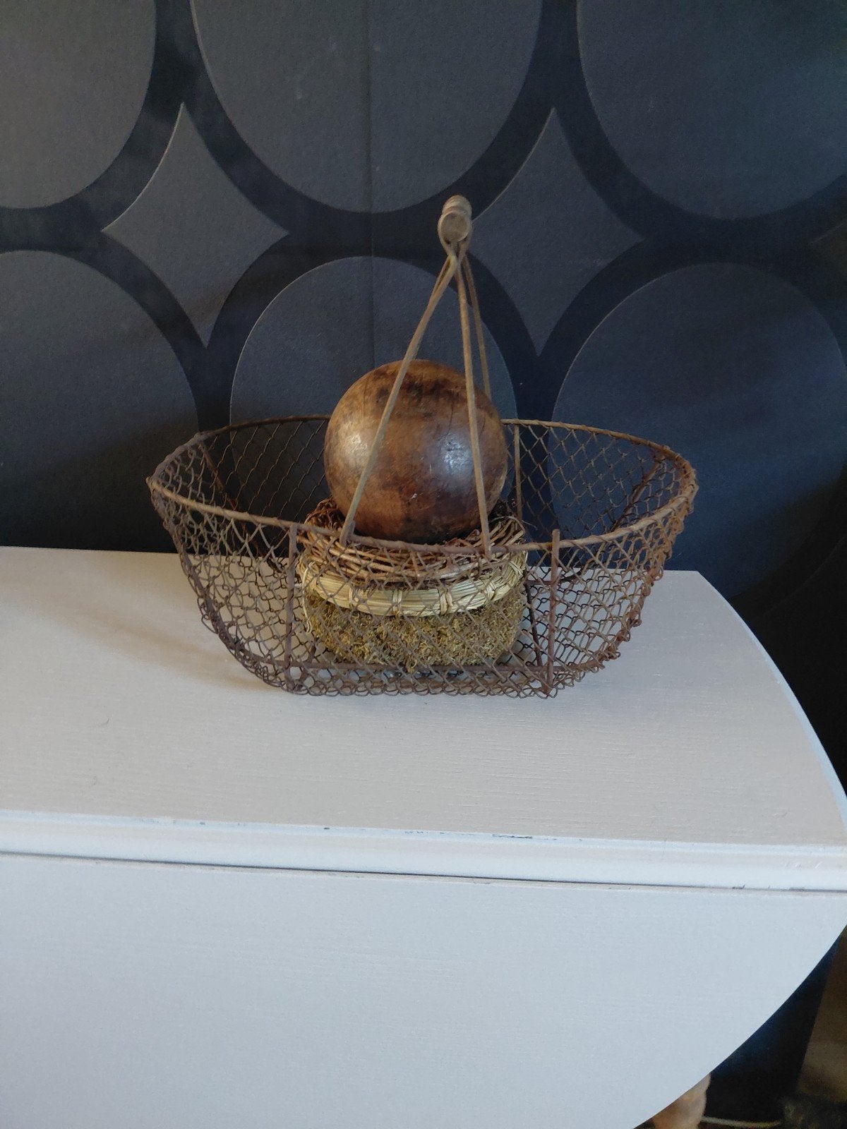 Brocante franse plukmand draadmand, Ophalen of Verzenden