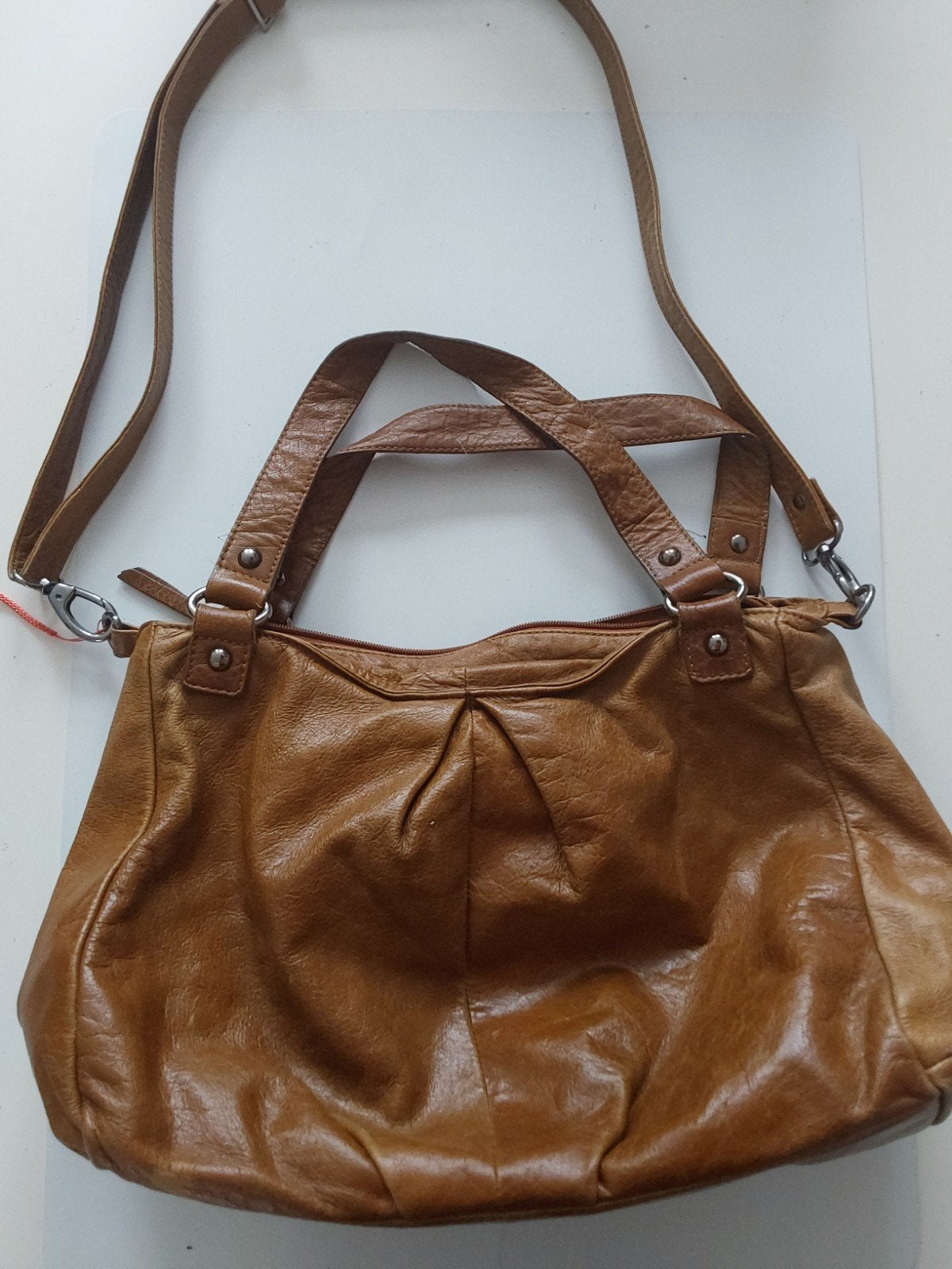Manfield schoudertas 👜 leder, Overige merken, Bruin, Ophalen of Verzenden, Zo goed als nieuw
