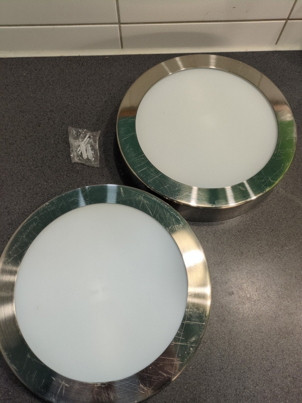 2x Plafondlampen Deco Mode Duro Ceiling Light E14, Huis en Inrichting, Zilver, Gebruikt, Inclusief lichtbron, E14 (klein)