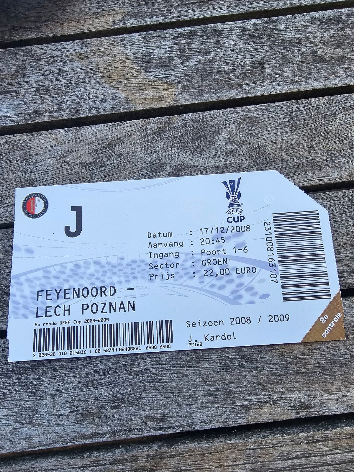 kaartje feyenoord-lech poznan 17-12-2008 uefa cup, Verzenden, Feyenoord