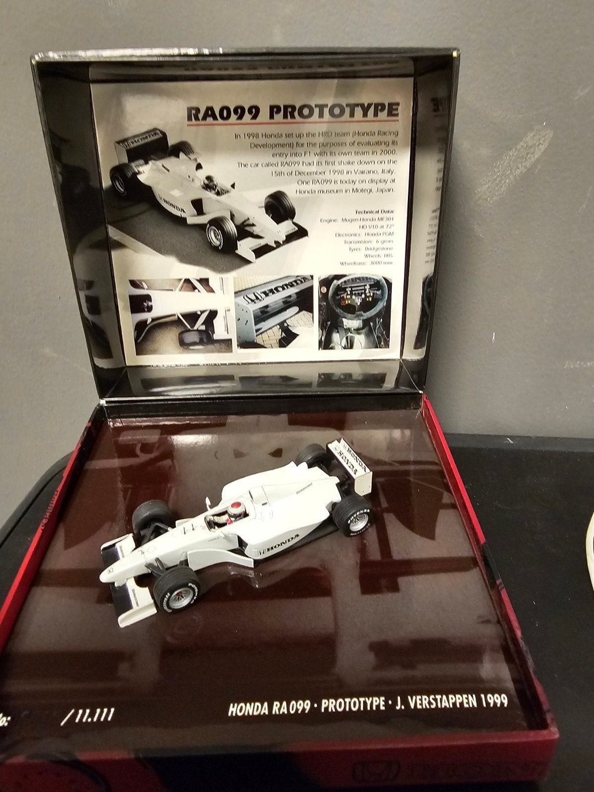 Jos Verstappen Honda RA099 Prototype 1999 schaalmodel, Ophalen of Verzenden, Zo goed als nieuw