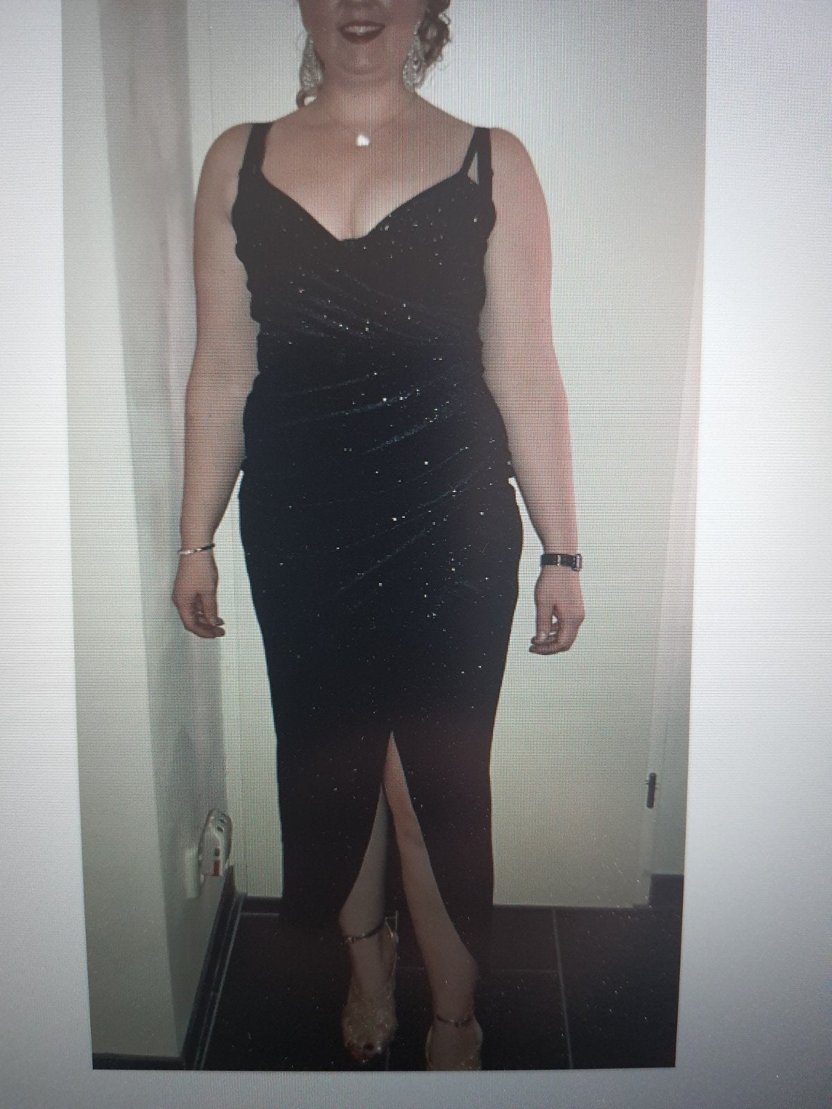 Mooie zwarte glitter galajurk one size, Ophalen, Nieuw, Zwart, Galajurk