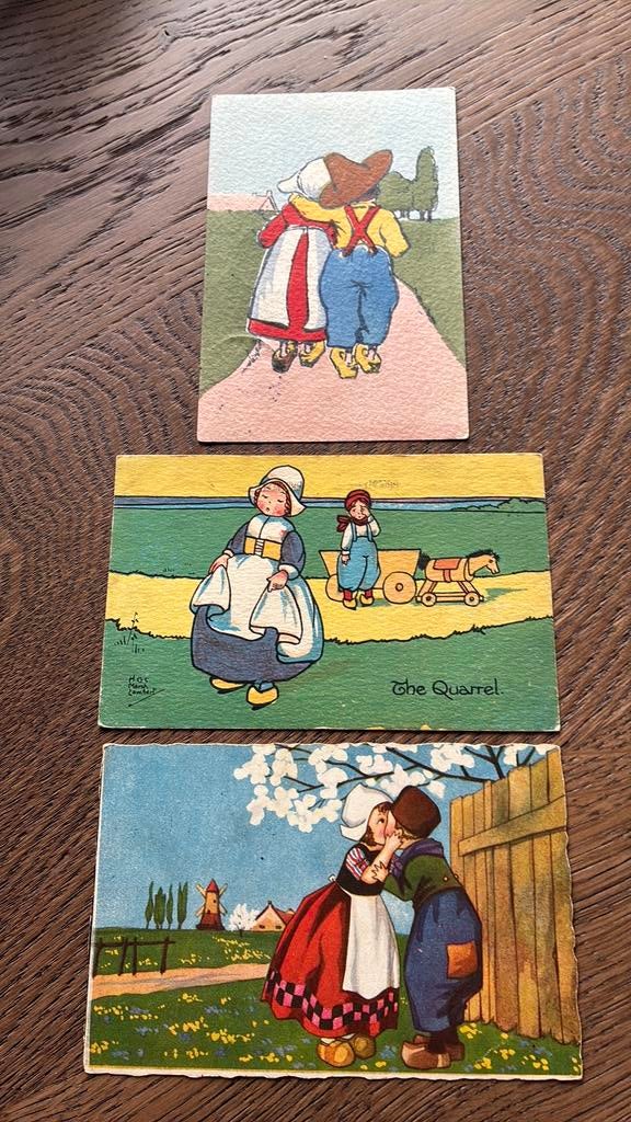 Fantasie. 3 kinderkaarten. Kinderen op klompen. Vanaf 1906, Verzamelen, Ansichtkaarten | Themakaarten, Ophalen of Verzenden, Kinderen