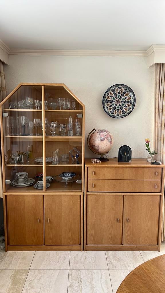 Blank eiken kasten, vitrine/2 lade/ kastjes (zonder inhoud), Ophalen, Gebruikt, Eikenhout, 150 tot 200 cm