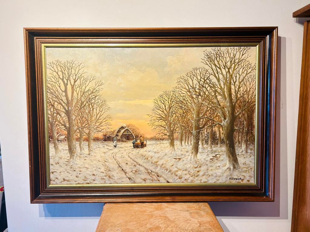 Franciscus Leonardus Corsius - winterlandschap met boerderij, Ophalen of Verzenden