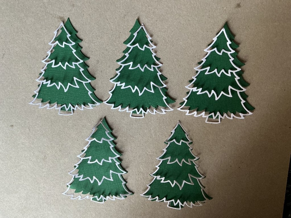Setje 5 dubbelen kerstbomen, Ophalen of Verzenden, Nieuw, Overige thema's, Overige typen