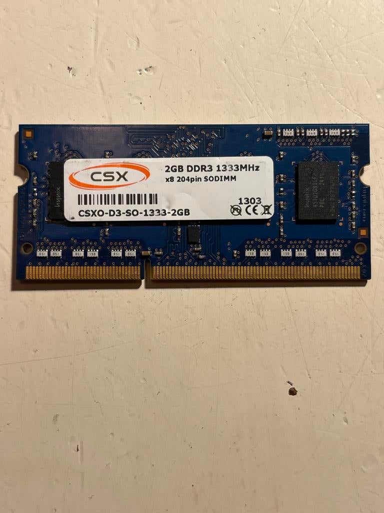 CSX 2GB DDR3 1333MHz SODIMM Laptop Geheugen, Computers en Software, RAM geheugen, Gebruikt, DDR3, Ophalen of Verzenden, 2 GB