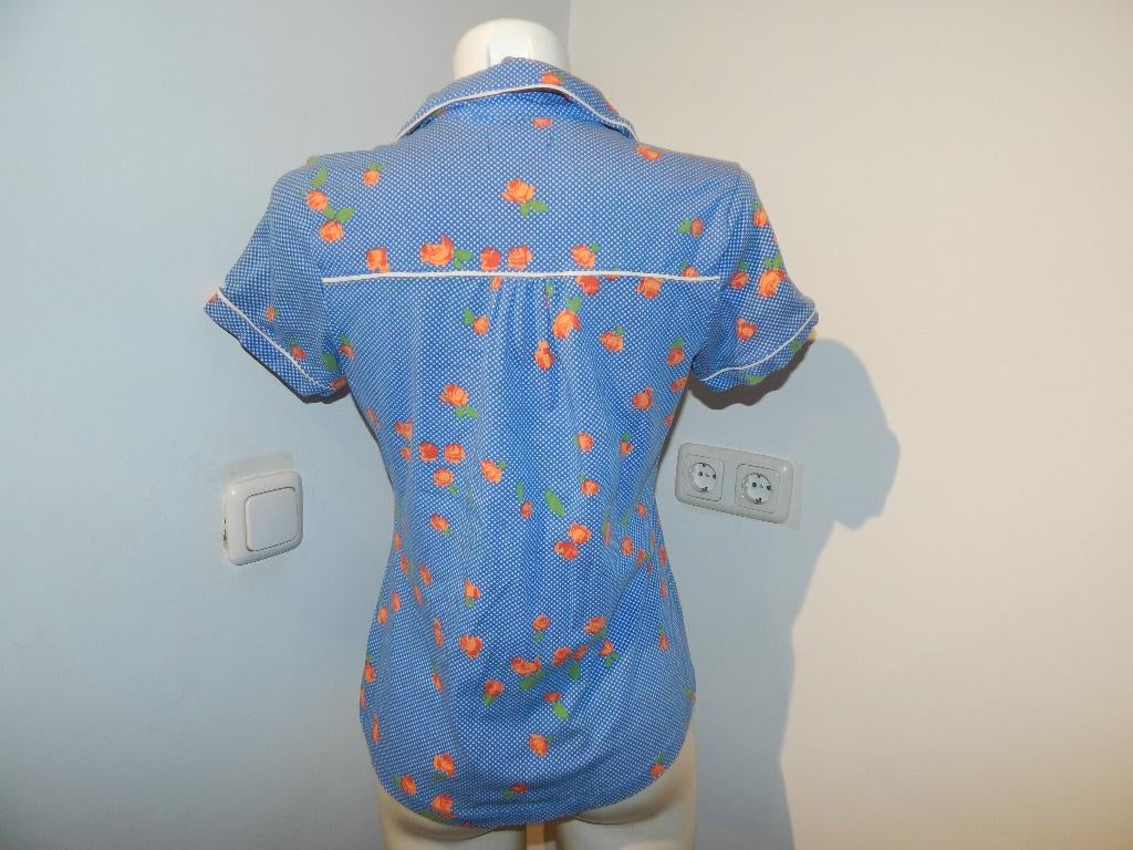 King Louie vintage look blouse stipjes roosjes print L, Maat 42/44 (L), Zo goed als nieuw, King Louie, Verzenden