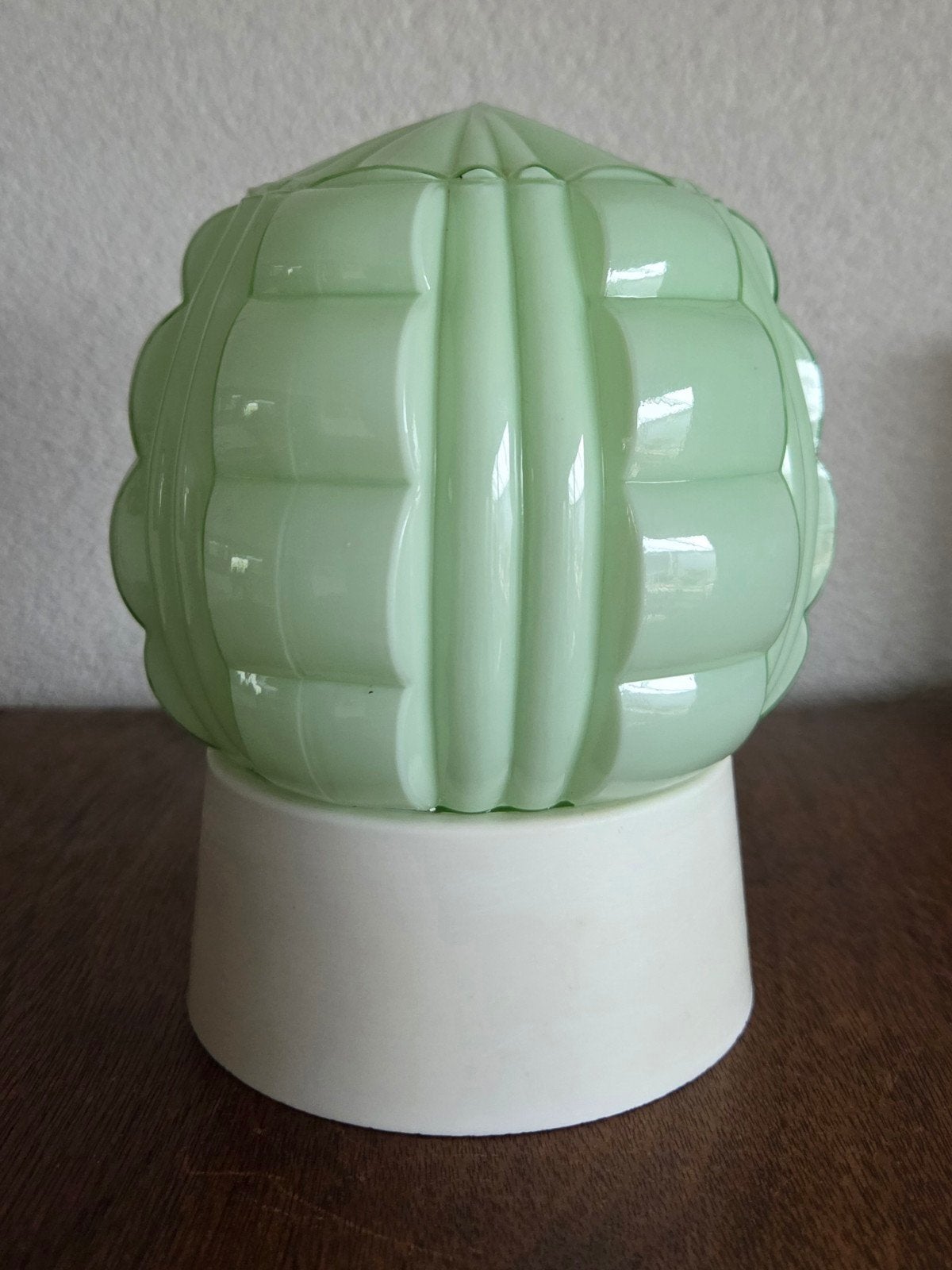 Vintage Art Deco Thabur plafondlamp –Jaren 30 - Mintgroen, Gebruikt, Glas, Plafondlamp, Art deco