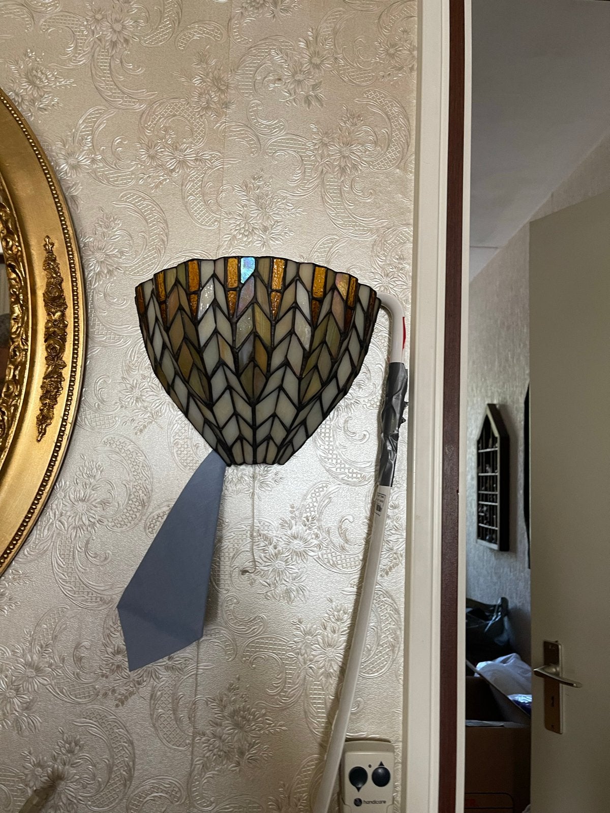 Tiffanylamp wand- of plafondlamp, glas in lood, Ophalen, Gebruikt, Meerkleurig, Glas