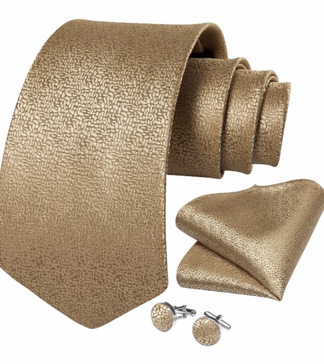 100% zijde Stropdas Pochet Manchetknopen effen Goud -NIEUW-, Ophalen of Verzenden, Nieuw, Overige kleuren, Effen