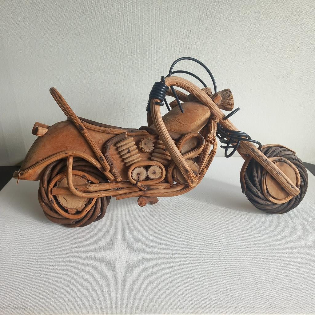 Handgemaakte Houten Motor Harley Davidson Chopper Model, Antiek en Kunst, Ophalen of Verzenden