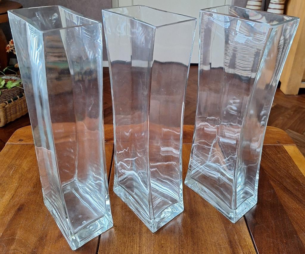 3x aparte vaas - rechthoek vorm - dik glas, Ophalen, Overige kleuren, Minder dan 50 cm, Glas