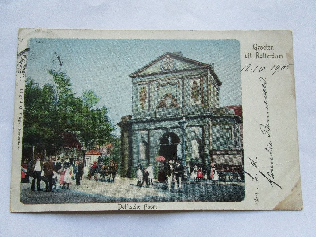 Ansichtkaart Groeten uit Rotterdam - Delftsche Poort 1905, Verzenden, Voor 1920, Gelopen, Zuid-Holland