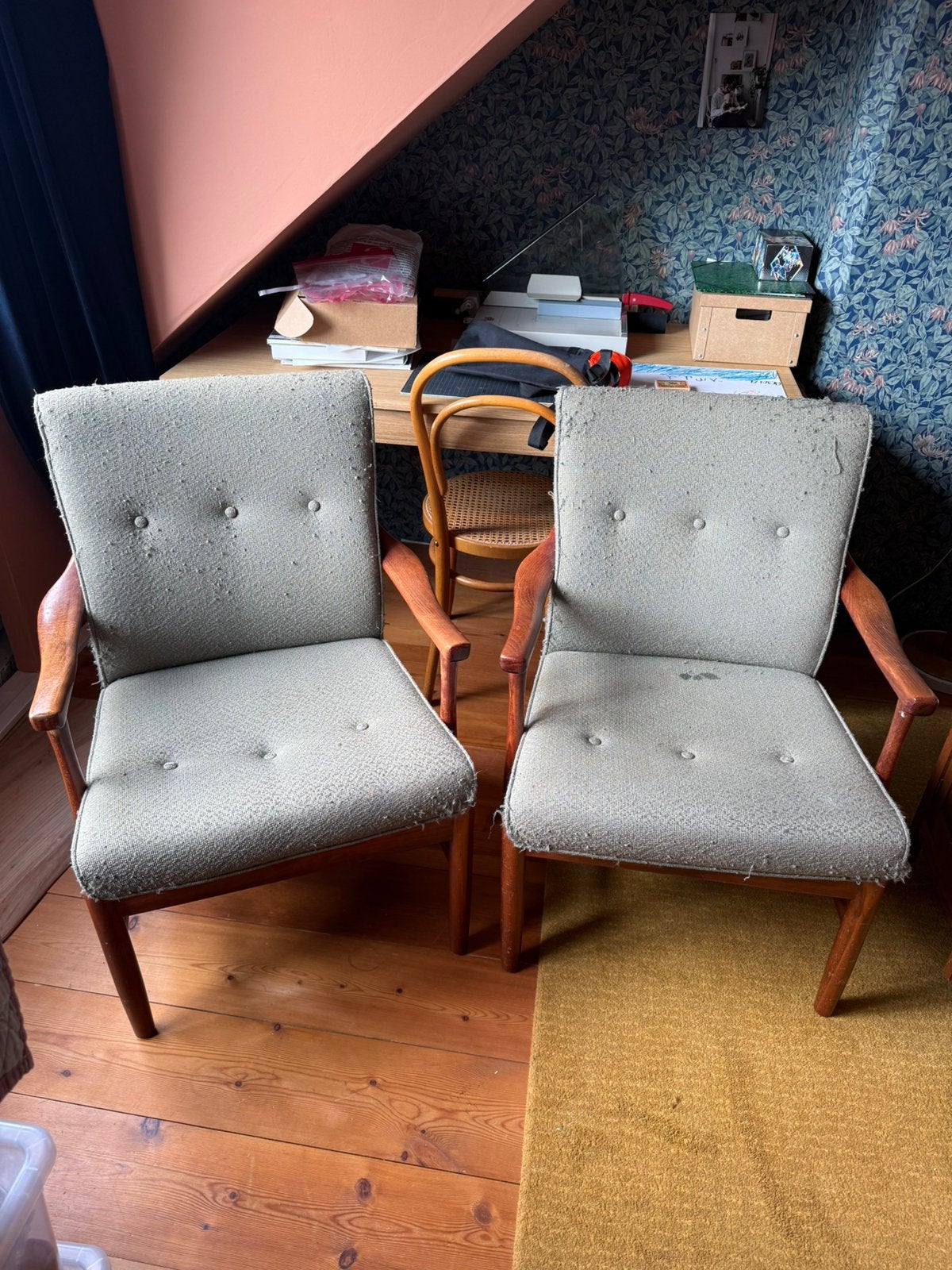 Vintage jaren 70 fauteuils - opknappertjes, Huis en Inrichting, Stoelen, Ophalen, Gebruikt, Twee