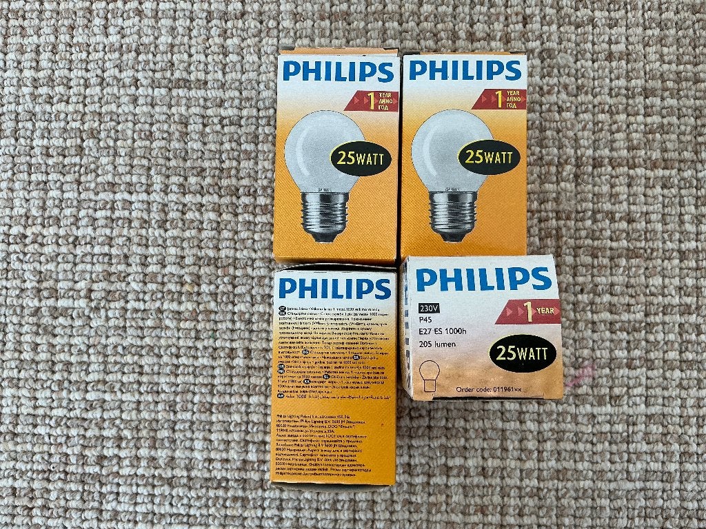 4x Philips Kogellamp 25 W E27, Philips, Gloeilamp, Nieuw, 10 tot 30 watt