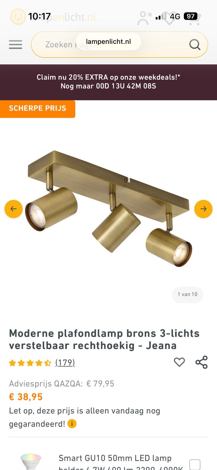 Moderne plafondlamp met 3 spotjes, Huis en Inrichting, Ophalen of Verzenden, Nieuw