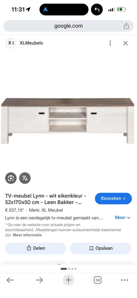 Tv meubel leen bakker wit nieuwstaat, Ophalen of Verzenden, Zo goed als nieuw, 25 tot 50 cm, Minder dan 100 cm
