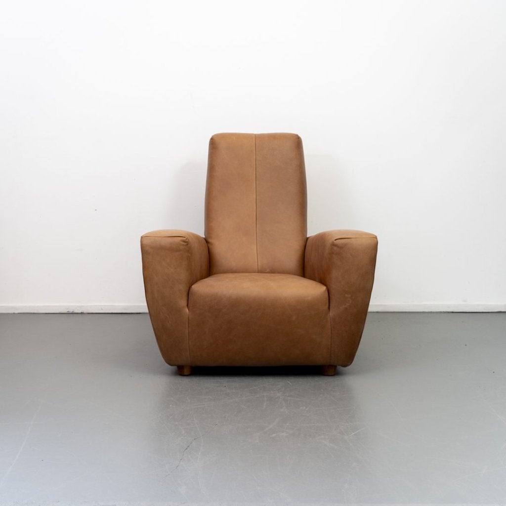 Label Longa Fauteuil Vintage Cognac Leer, Huis en Inrichting, Fauteuils, Niet ingevuld, Zo goed als nieuw, Niet ingevuld, Niet ingevuld