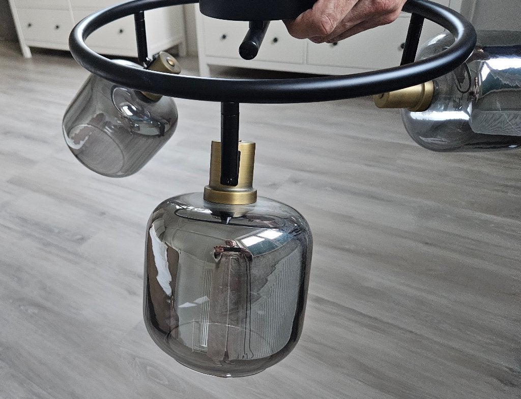 Plafondspot zwart armatuur, bronzen fittingen, rookglas., Ophalen, E14 (klein), Verstelbaar, Qazqa