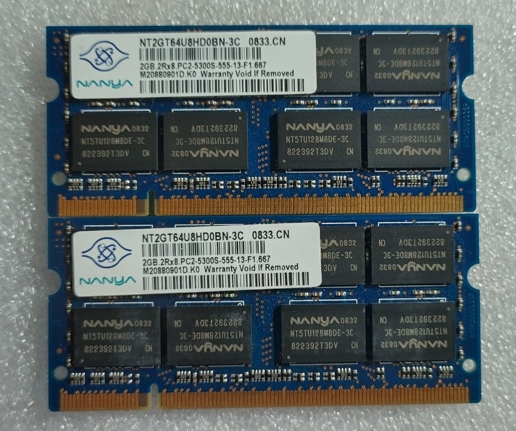 4GB 2x2GB DDR2 PC2-5300S 667MHz Nanya Sodimm 0833 0833, Computers en Software, Verzenden, Zo goed als nieuw, DDR2, 667MHz