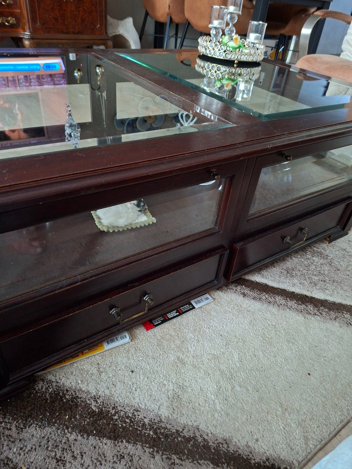 Salontafel met glasplaten en 4 laden - 140x90x50 cm, Ophalen, 50 – 75, Gebruikt, 100 tot 150 cm