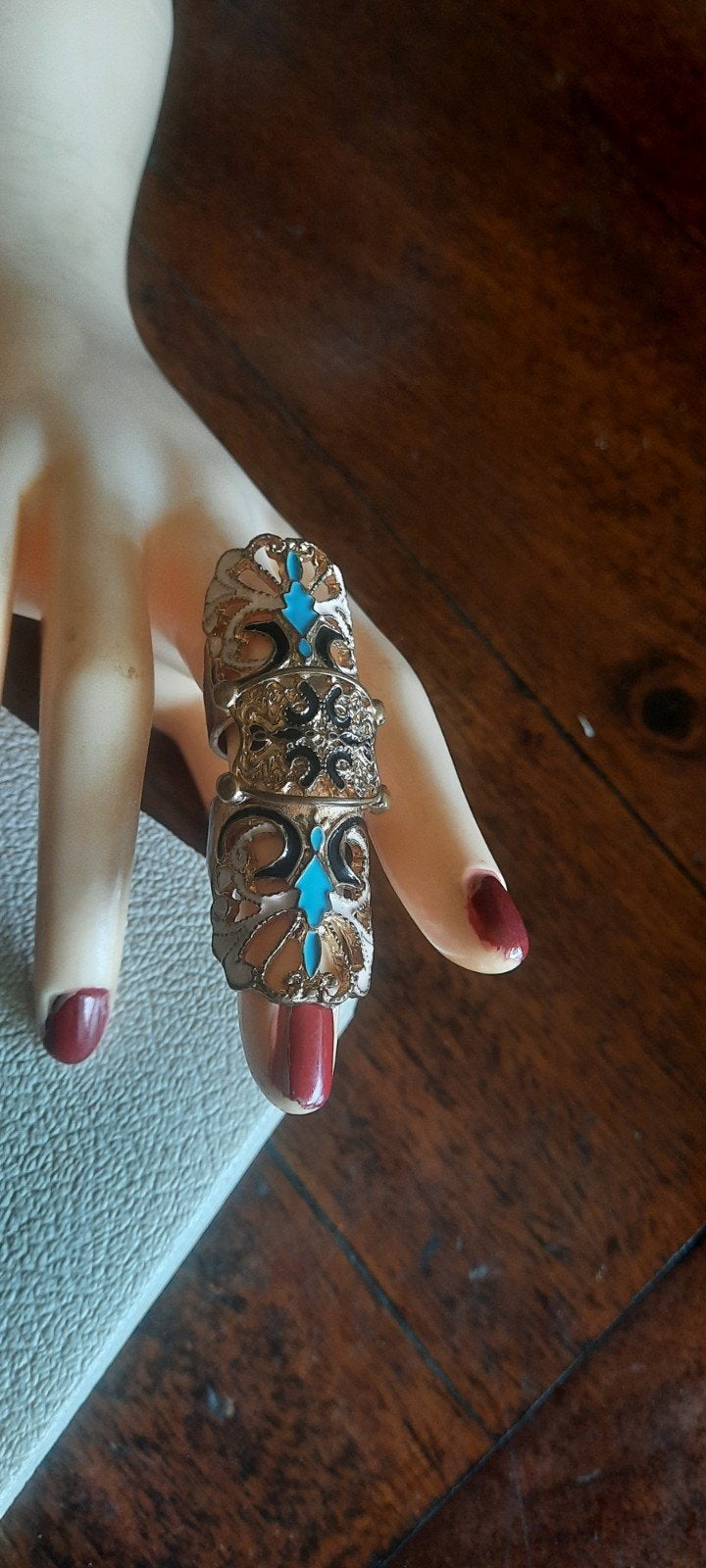 Vintage brutalist ring  met emaille cloisonné, Ophalen of Verzenden, 17 tot 18, Overige materialen, Dame