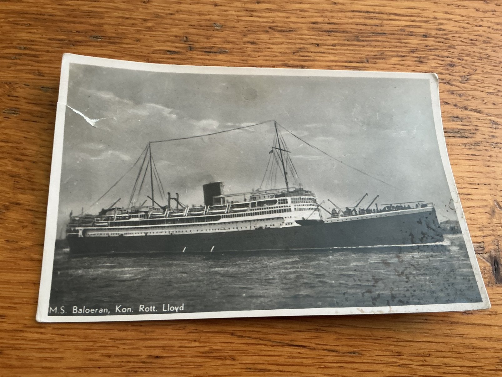 Y61 MS BALOERAN ROTTERDAMSCHE LLOYD scheur, Ophalen of Verzenden, Zo goed als nieuw, Kaart, Foto of Prent
