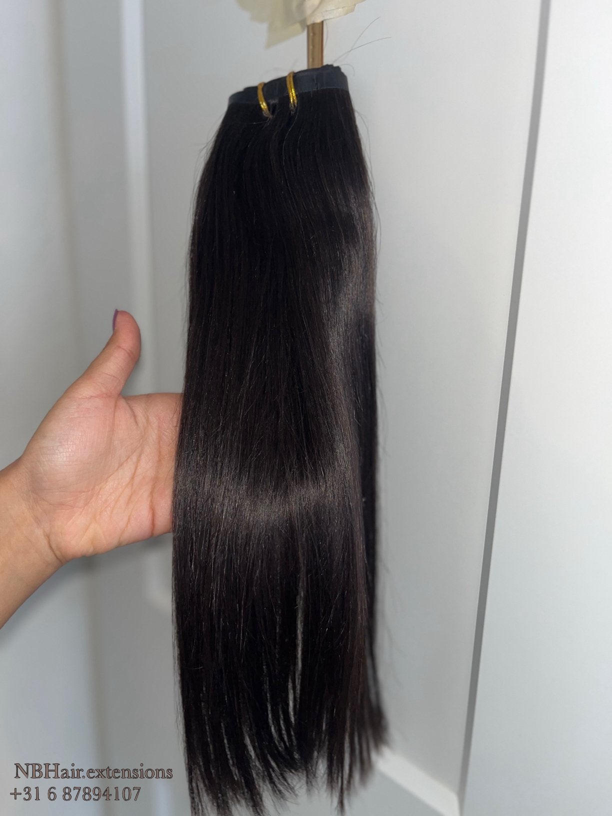 Nieuwe human hair clip-in Extensions – Donkerbruin, Ophalen of Verzenden, Zo goed als nieuw, Pruik of Haarverlenging
