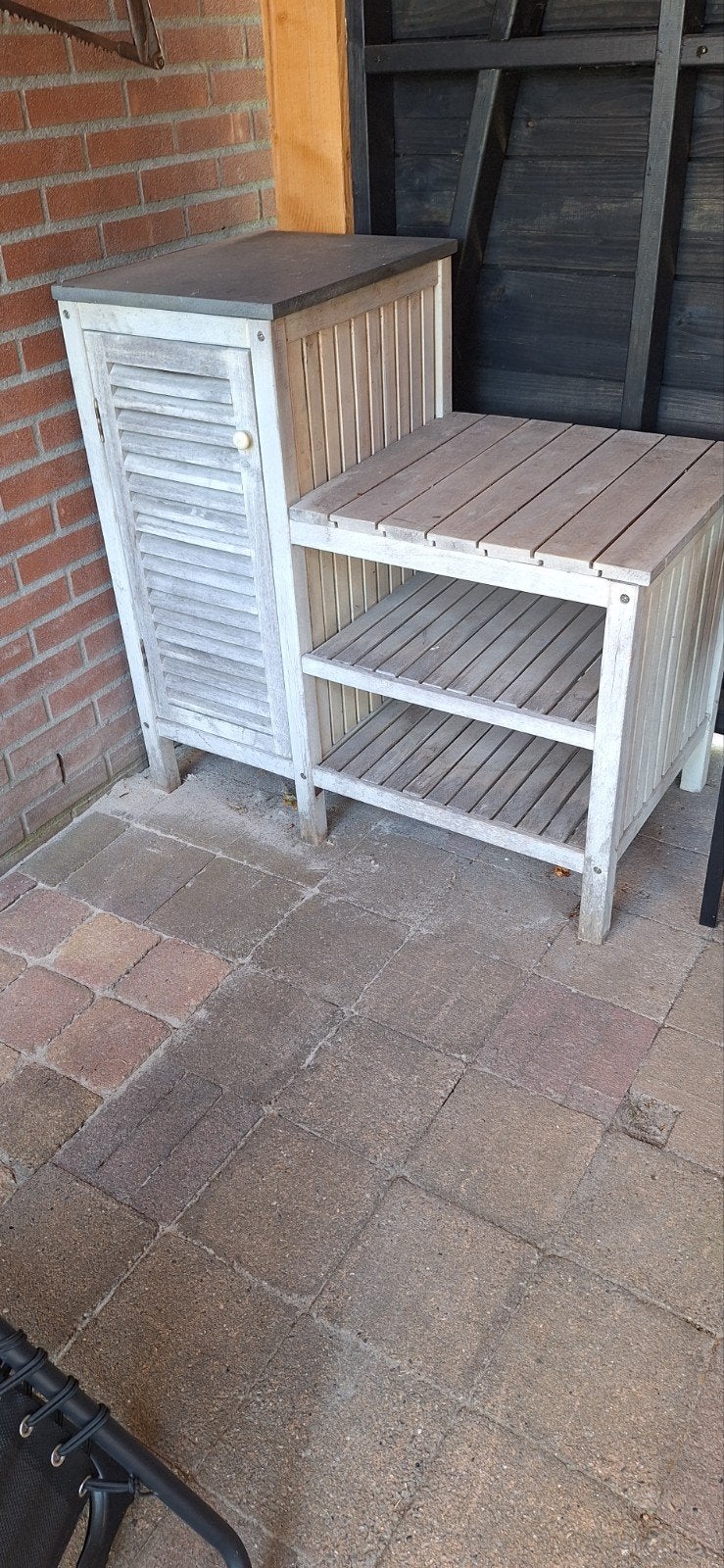 Tuinkast met stenen blad en open schappen, Ophalen, Gebruikt, Hout, Overige typen