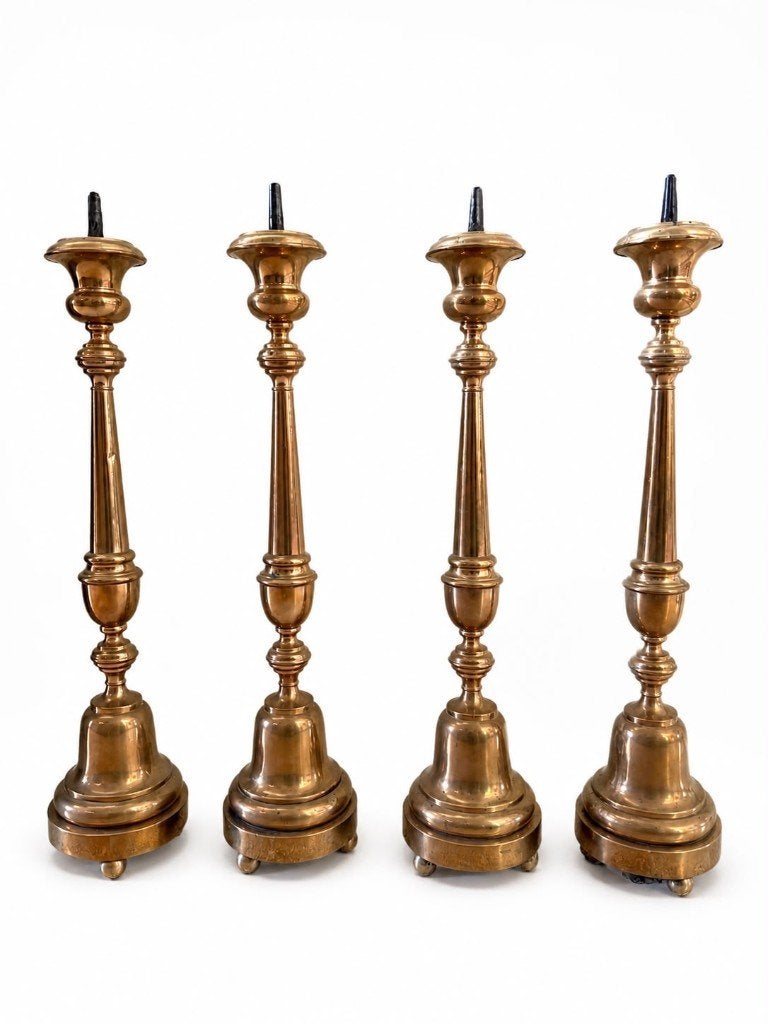 Set van 4 kerk kandelaren, 19e-eeuw, Antiek en Kunst, Antiek | Religie, Ophalen of Verzenden
