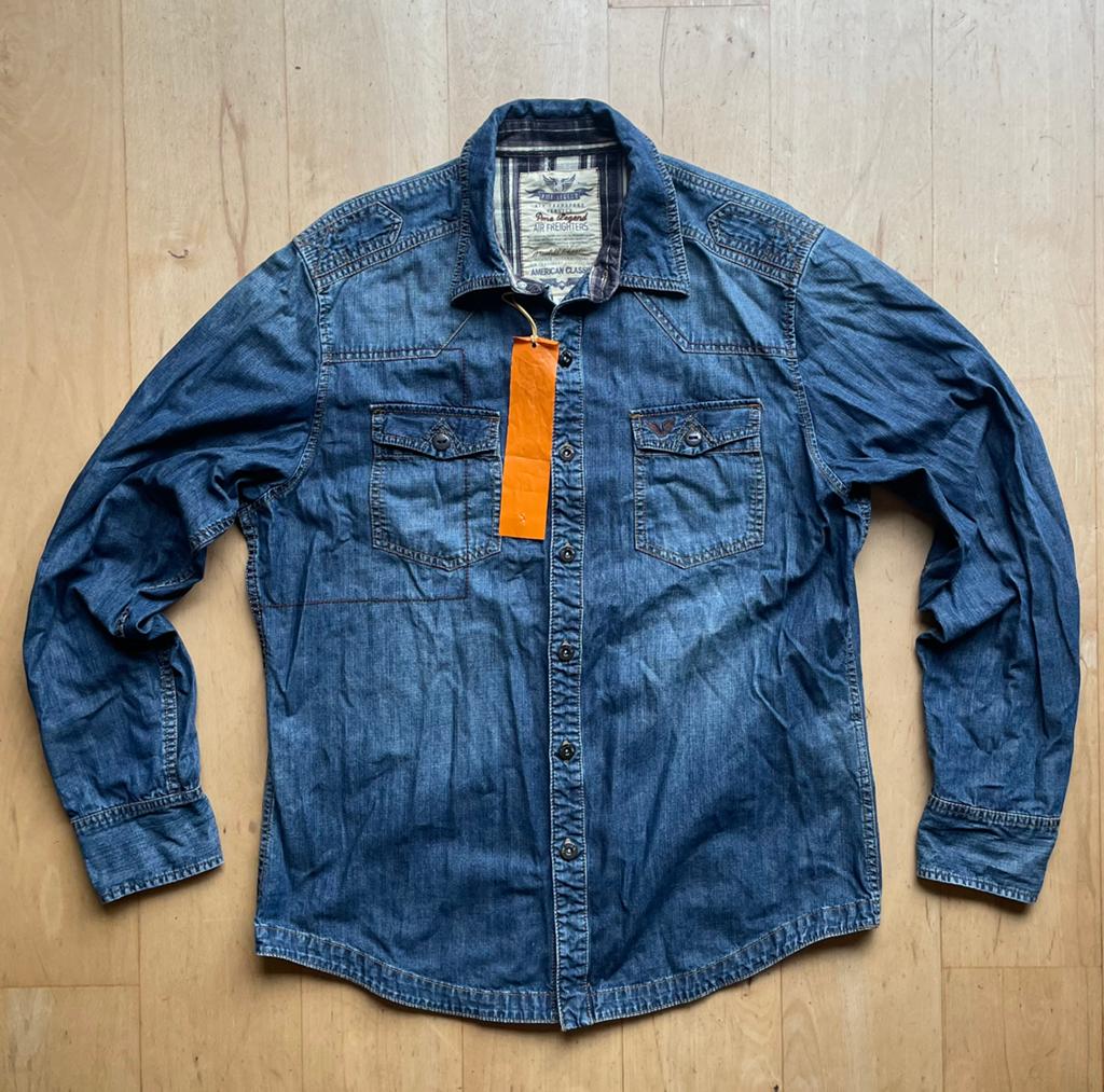 PME Legend stoer denim / spijker shirt overhemd XL, Blauw, Maat 56/58 (XL), Ophalen of Verzenden, Zo goed als nieuw