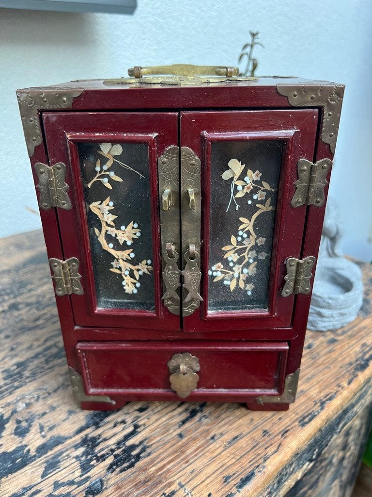 Chinees vintage sieraden kastje diorama deuren uniek, Ophalen of Verzenden