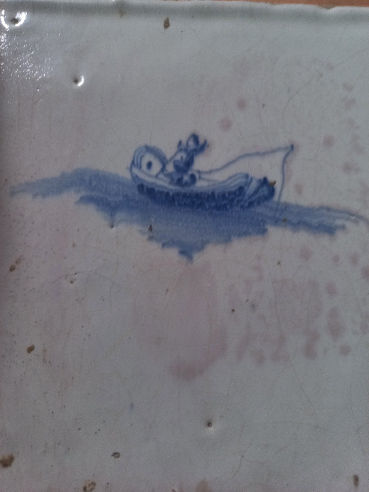 Antieke Delfts Blauwe Tegel met Visser in Boot, Ophalen of Verzenden