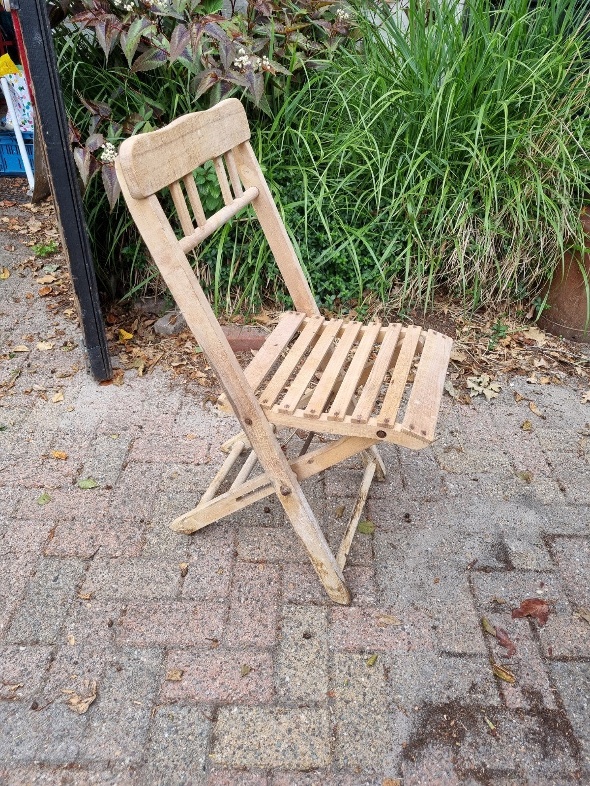Brocante oude houten klapstoel, Ophalen of Verzenden