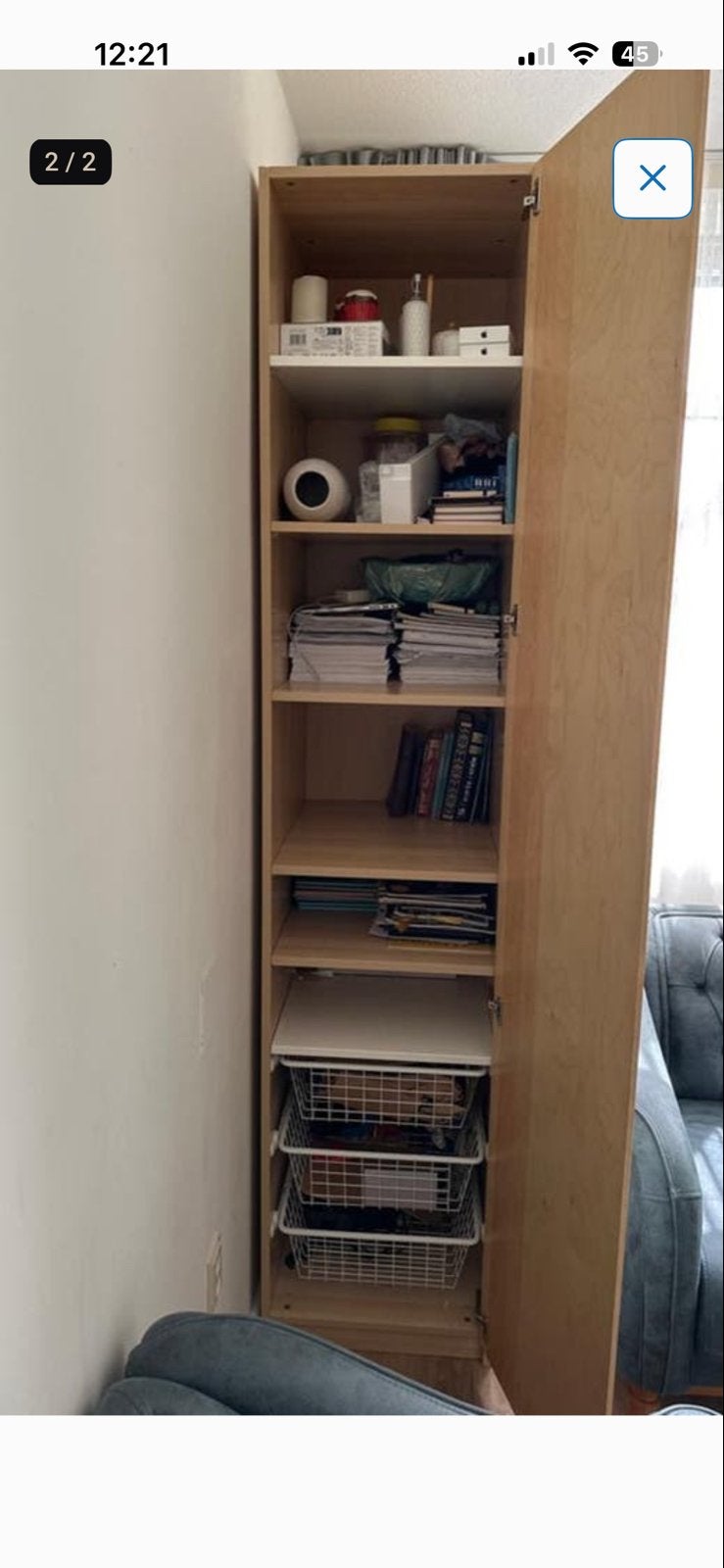 Hoge smalle kast met planken en deuren, Minder dan 50 cm, Gebruikt, 200 cm of meer, Ophalen of Verzenden