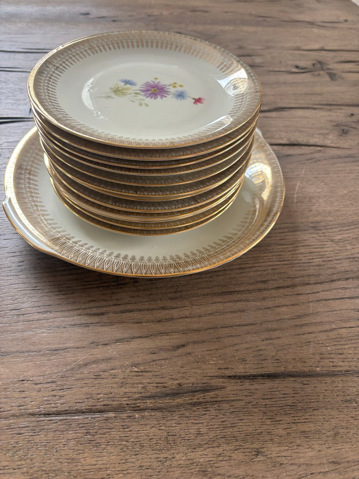 Vintage Bavaria porseleinen gebaksbordjes en schaal, Ophalen