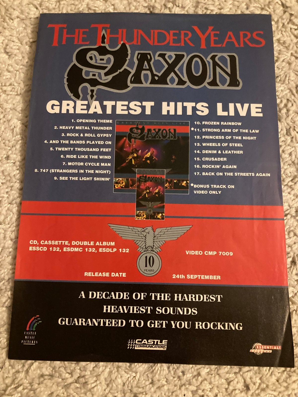 Saxon - The Thunder Years A4 poster, Ophalen of Verzenden, Gebruikt, Muziek