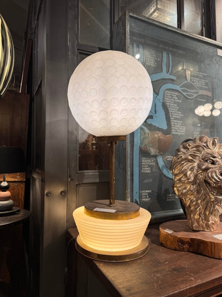Vintage messing bureaulamp met melkglas, Bureaulamp, Vintage, Wit, Ophalen of Verzenden
