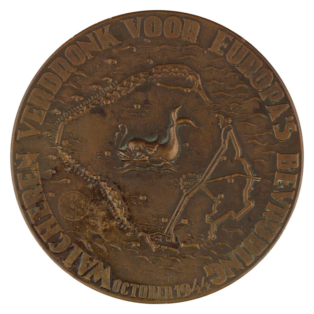 Albert Diekerhof BRONS PENNING DROOGLEGGING WALCHEREN WOII, Verzenden, Brons, Nederland