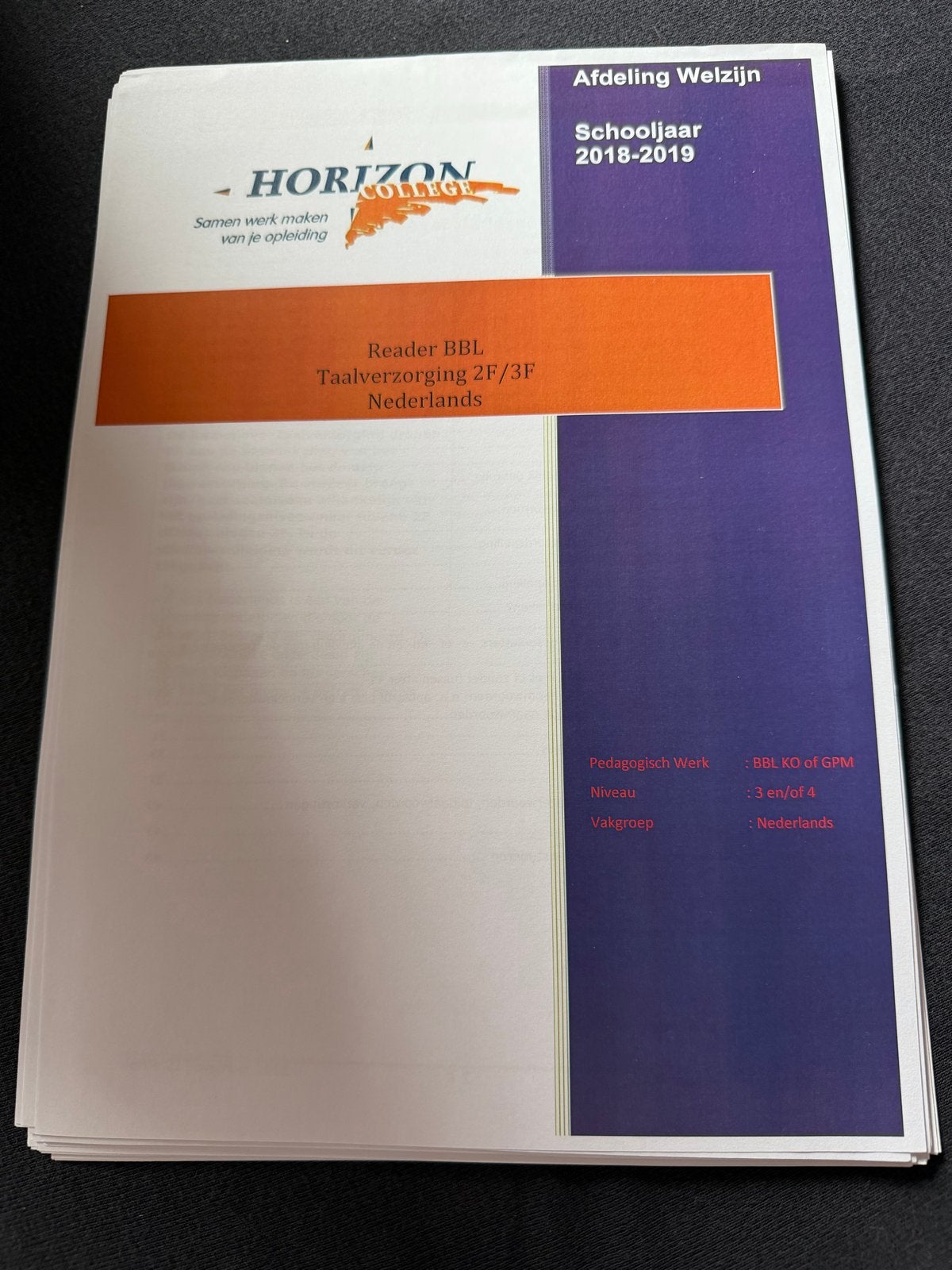 Taalverzorging 2F/3F Reader Nederlands Horizon College, Boeken, Ophalen of Verzenden, Gelezen, Overige niveaus, Nederlands