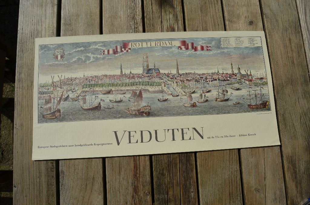 Klein postertje 18e eeuws Rotterdam, Gebruikt, Rechthoekig Liggend, Ophalen of Verzenden, A1 t/m A3