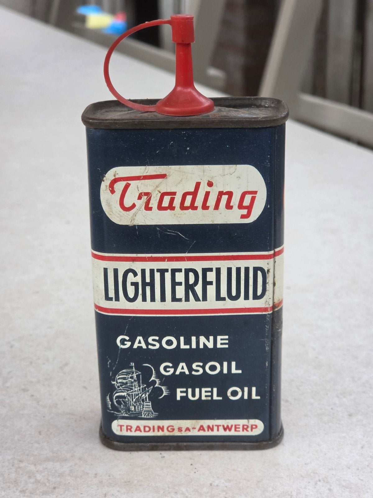 Trading Lighterfluid Olie blik, Verzamelen, Ophalen of Verzenden, Gebruikt, Overige