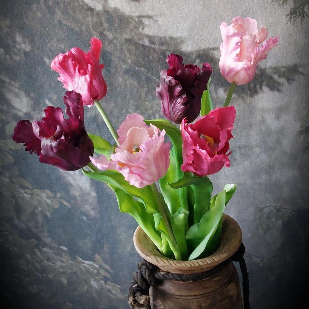 Kunst tulpenbos "Aubergine", Ophalen of Verzenden