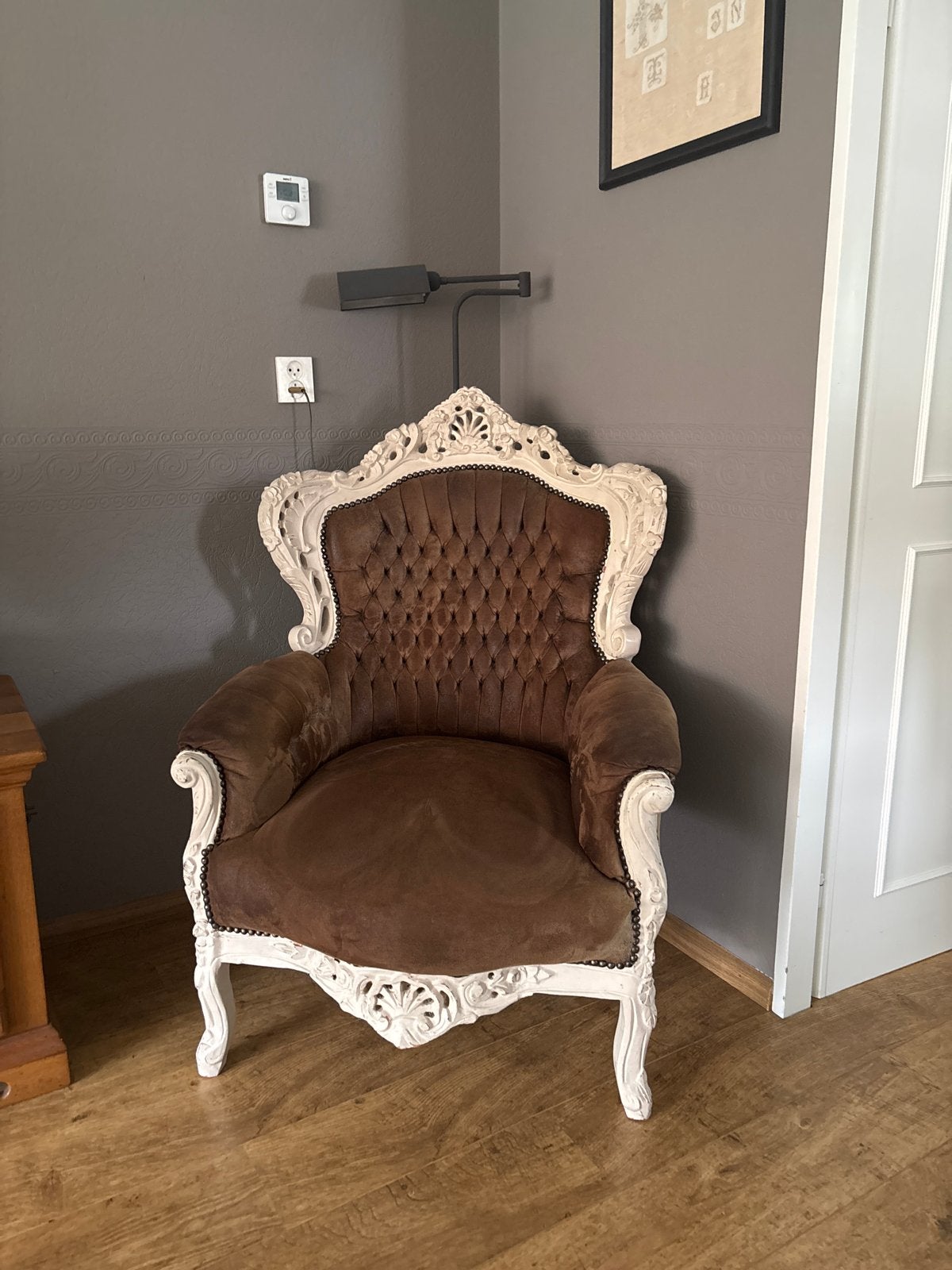 Barok fauteuil in bruin en wit - Goede conditie, Ophalen