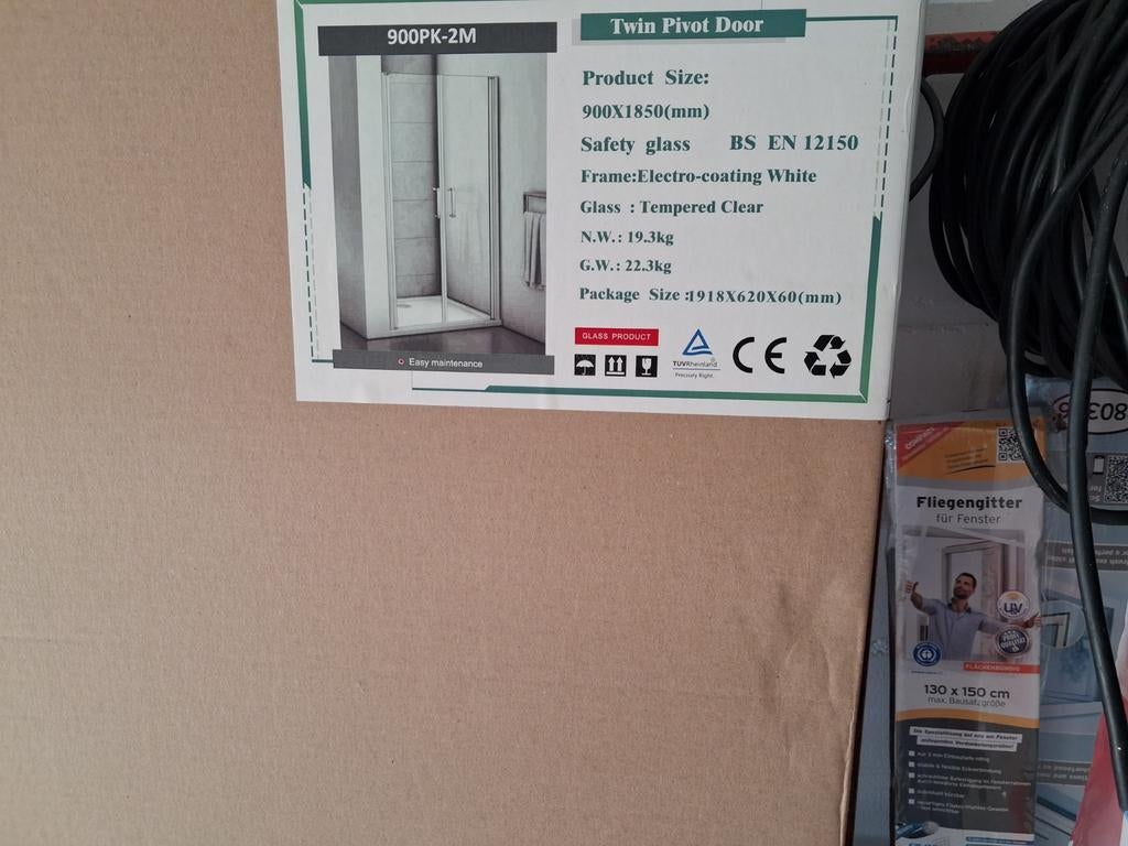 Nieuwe douchedeur 900x1850mm - Wit frame, Veiligheidsglas, Ophalen of Verzenden
