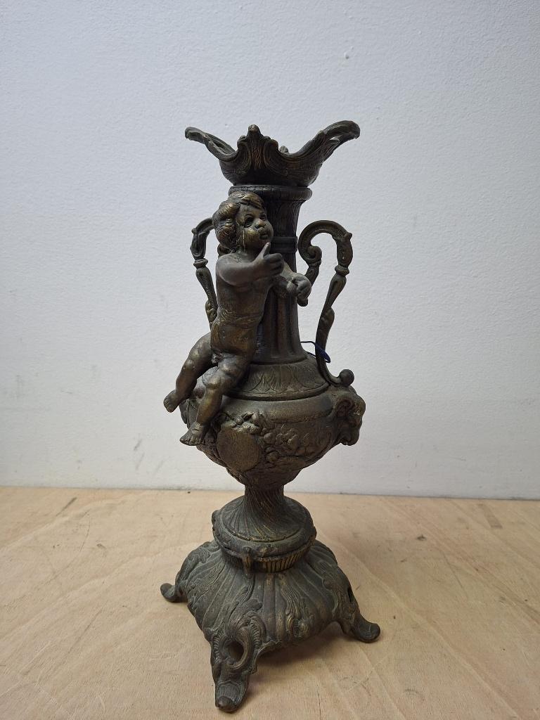 Vergulde bronzen kandelaar met putti – barok stijl, Antiek en Kunst, Ophalen, Koper of Brons