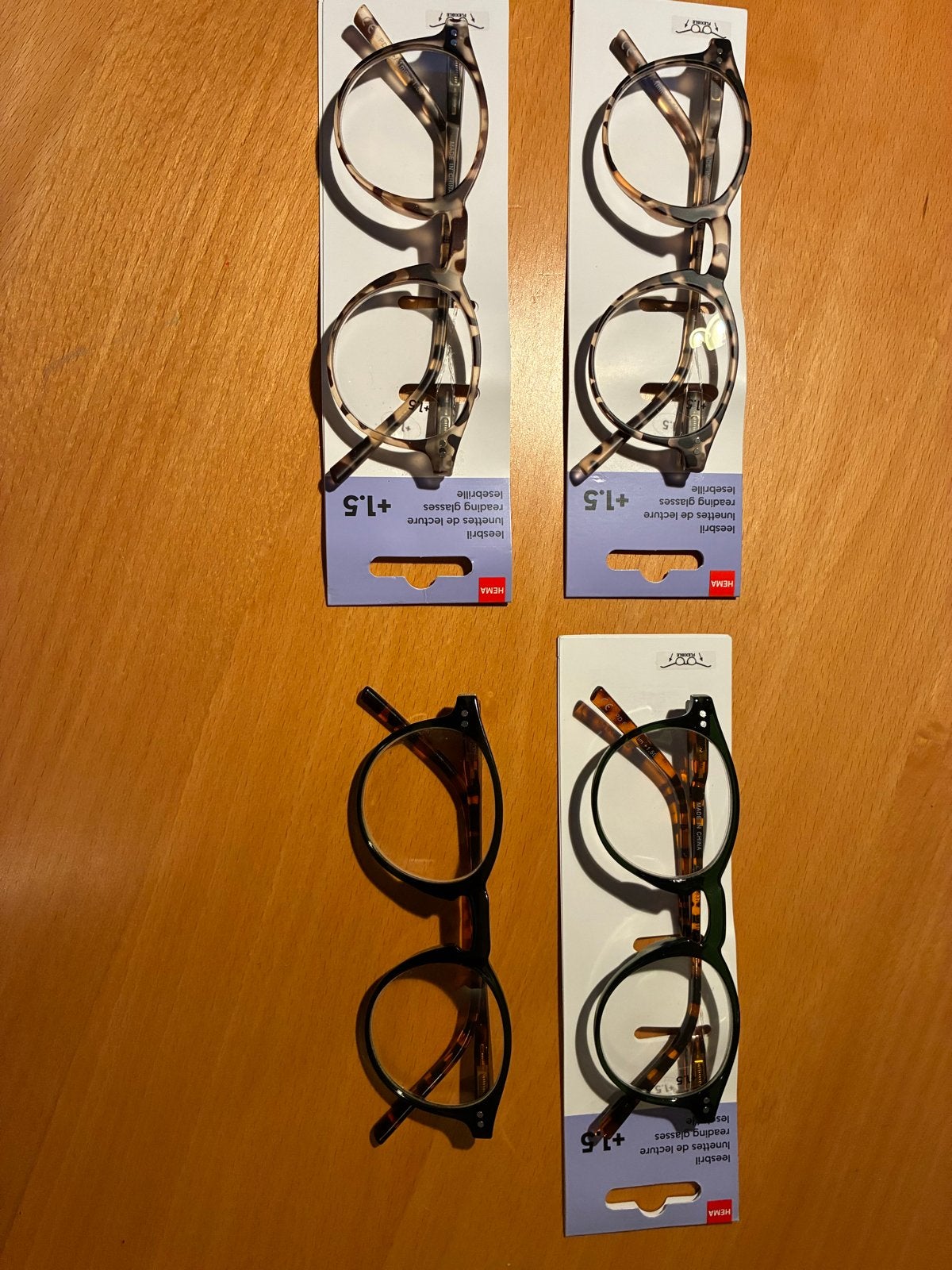 4 nieuwe Hema leesbrillen +1,5 sterkte (2x2 verschillende), Overige merken, Bruin, Nieuw, Ophalen of Verzenden