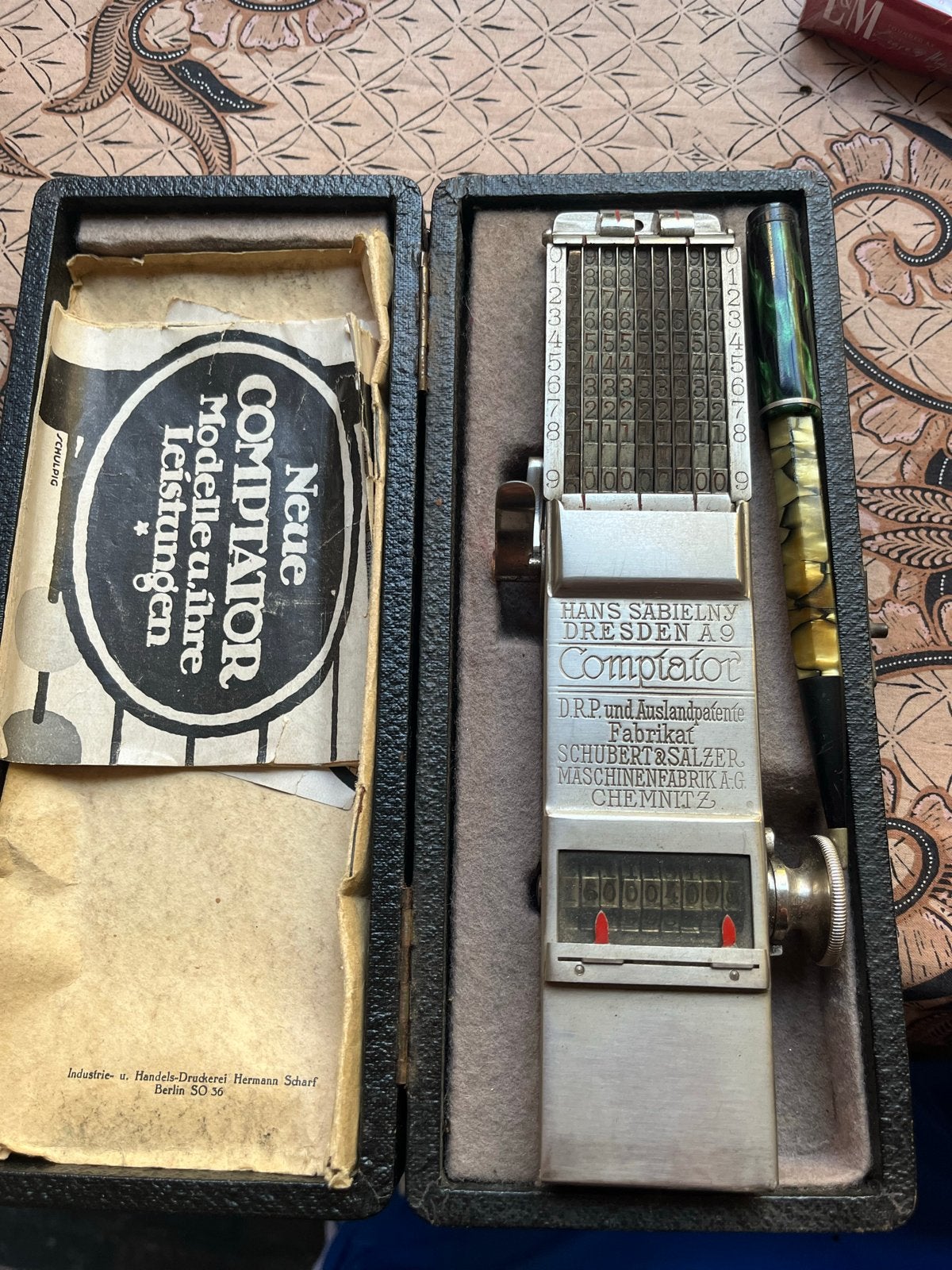 Antieke Comptator rekenmachine met originele doos, Antiek en Kunst, Ophalen
